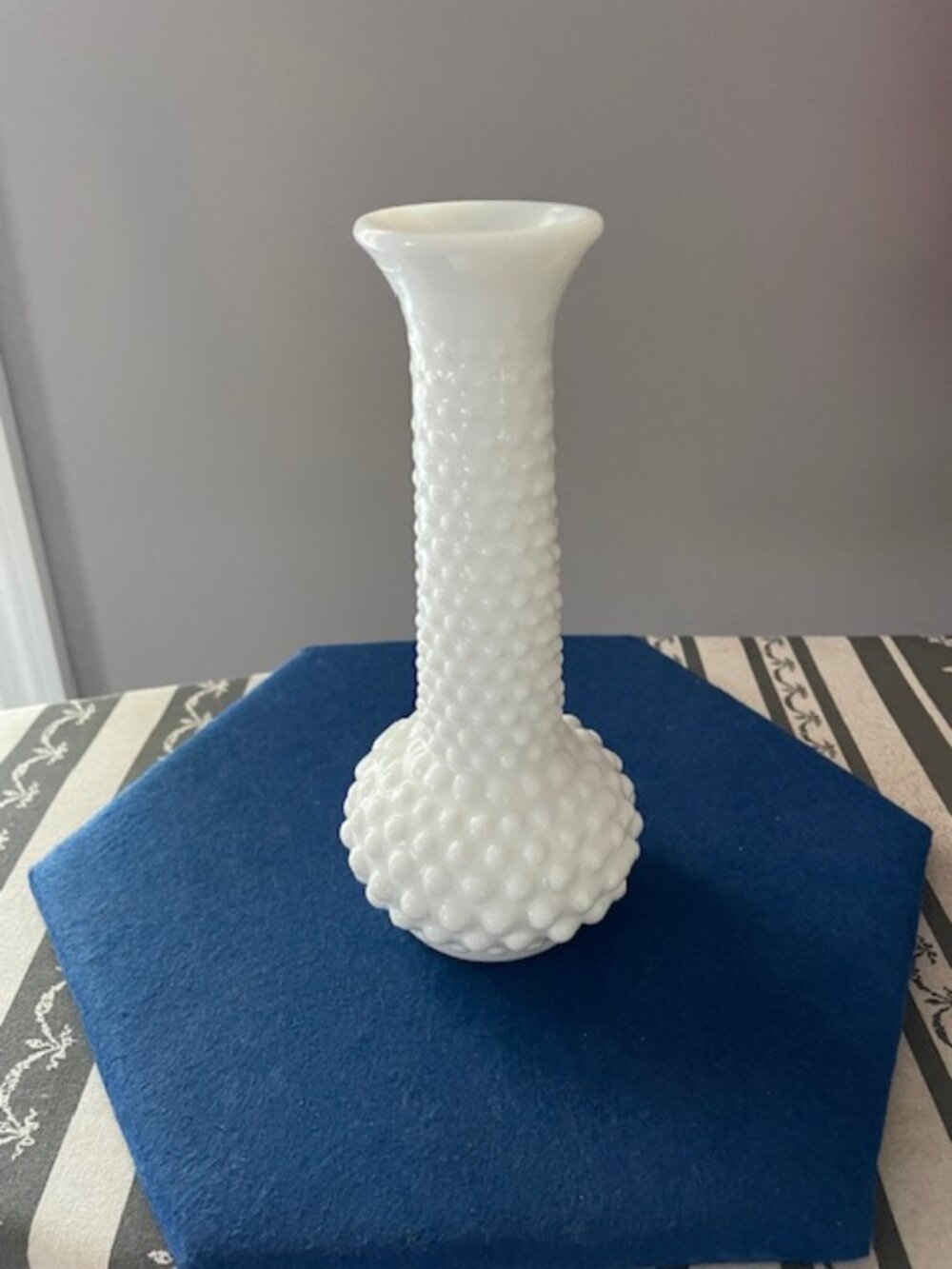 E O Brody Hobnail Milk Glass Bud Vase, 8" tall